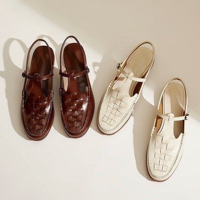 Flat bottomed low heeled woven sandals, retro casual womens