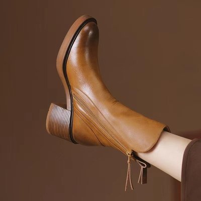 Chelsea Boots Autumn Coarse Heel Short Boots for Women Retro