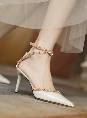 High heeled sandals, female fairy studded hollow sandals