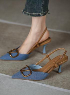 women's shoes temperament denim high-heeled sandals
