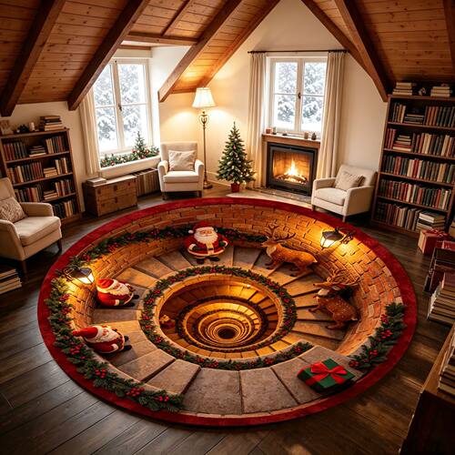 Christmas circular floor mat, home entrance dust-proof floor