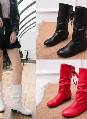 Large size knight boots, autumn winter low heel warm women's