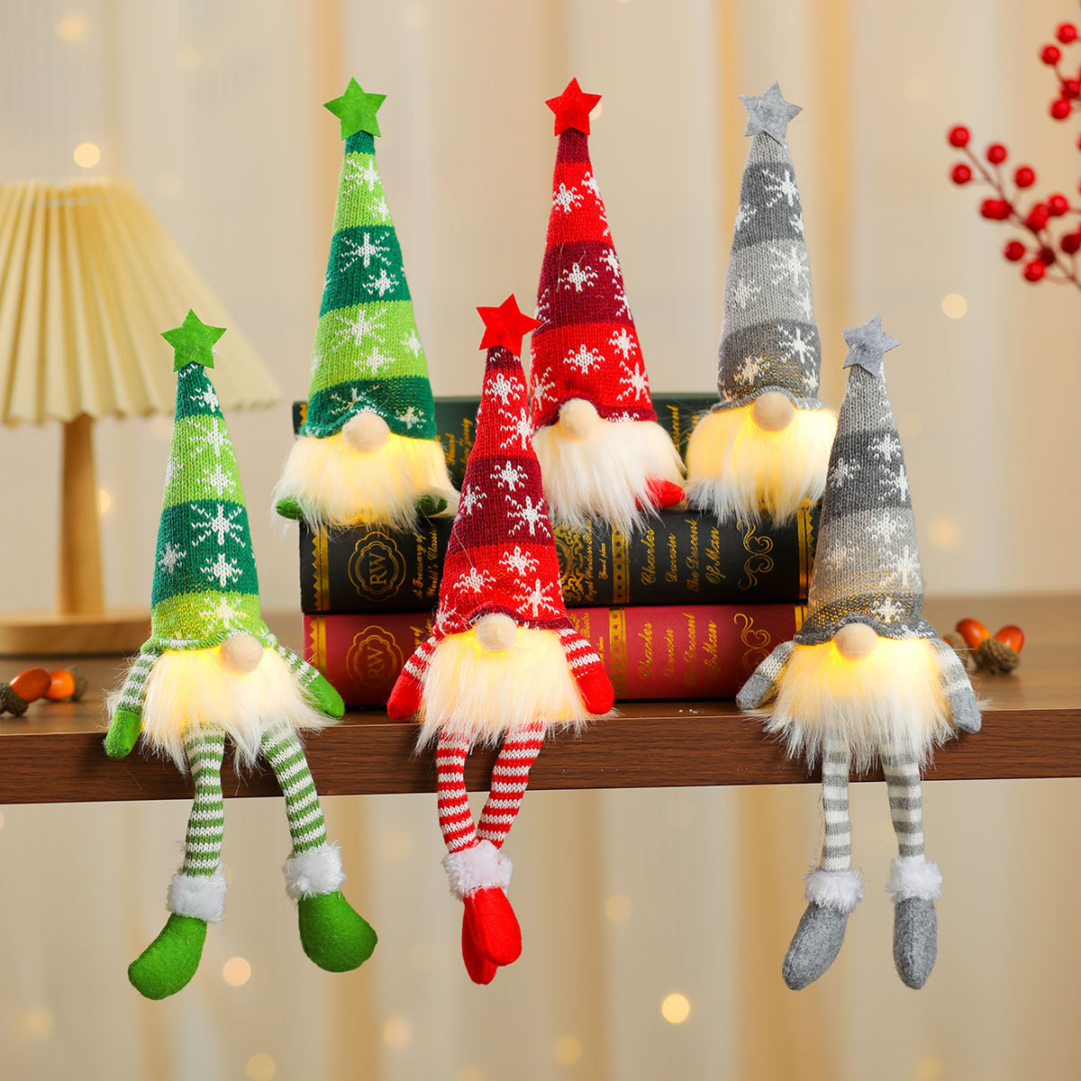 Christmas striped snowflake knitted five pointed star hat