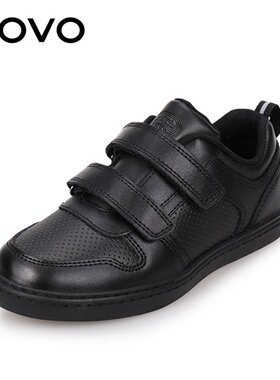 UOVO儿童皮鞋小学生防滑英伦春秋黑色学院时尚休闲运动男童鞋真皮