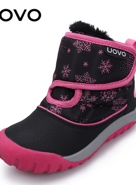 UOVO儿童雪地靴中小童仿兔毛加厚保暖女童短靴防水防滑户外运动靴