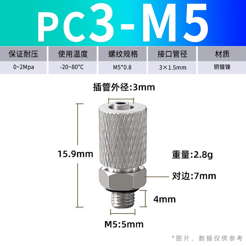 微型快拧接头迷你气动螺纹直通宝塔弯头PC4-M3/PL6-M4/M5/M6全铜