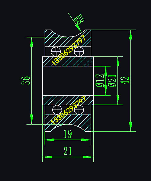 导向轴承u型槽滑轮内径12mm外径42厚度1921mmr4r5r6r8r10r12.5r15