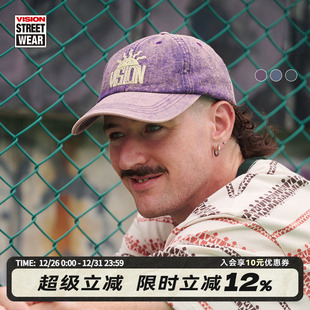 VISION官方复刻历史图案街头复古水洗做旧重磅彩牛软顶棒球帽3色