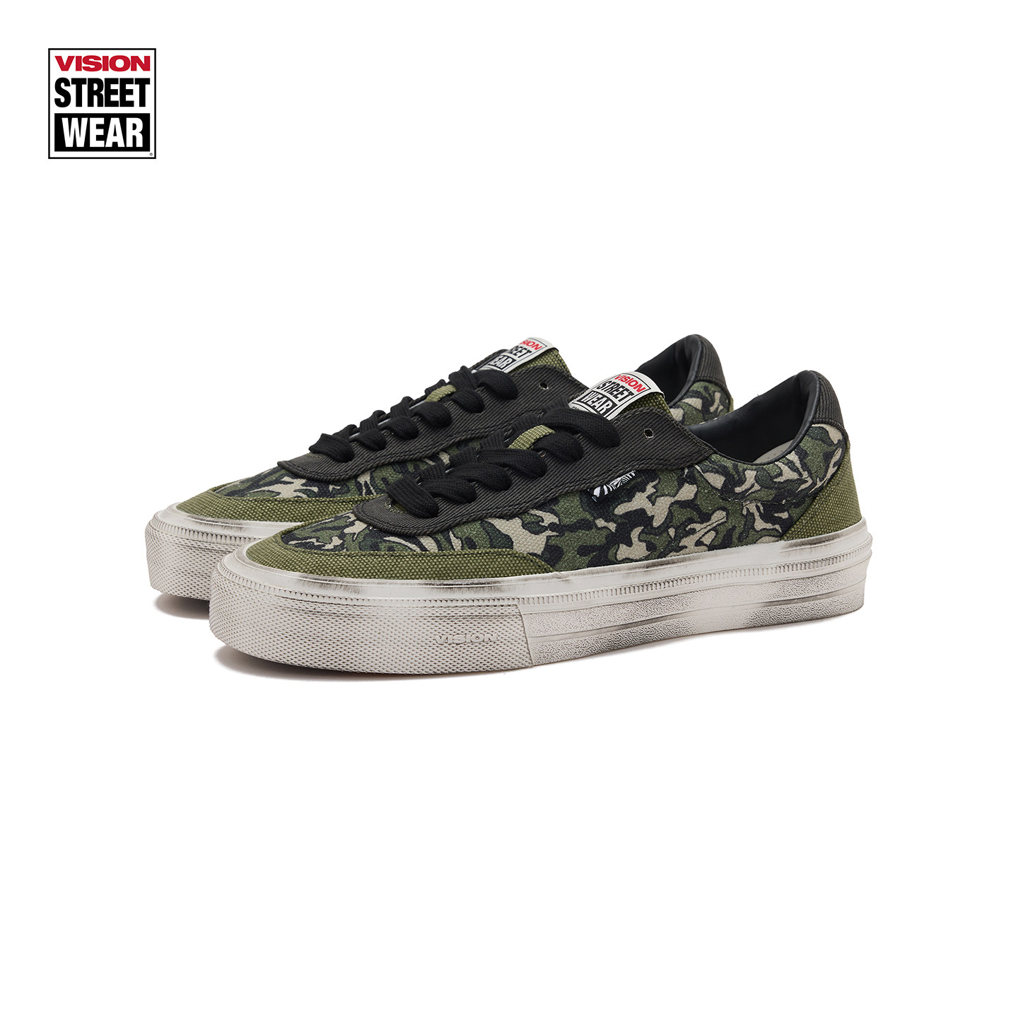 VISION官方 FLAT TOP水洗做旧迷彩低帮帆布美式复古街头滑板鞋