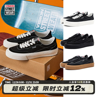 街头运动滑板鞋 VISION官方 黑低帮翻毛皮帆布鞋 TOP经典 男女 FLAT