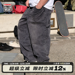 美式 男女秋新款 经典 牛仔裤 BAGGY擦色做旧水洗复古工装 VISION官方