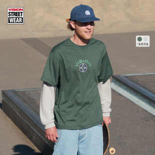 V印花假两件长袖 复古EYE 圆领T恤 美式 VISION官方