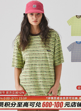 VISION官方 美式街头复古定织提花圆领短袖T恤2色男女新款