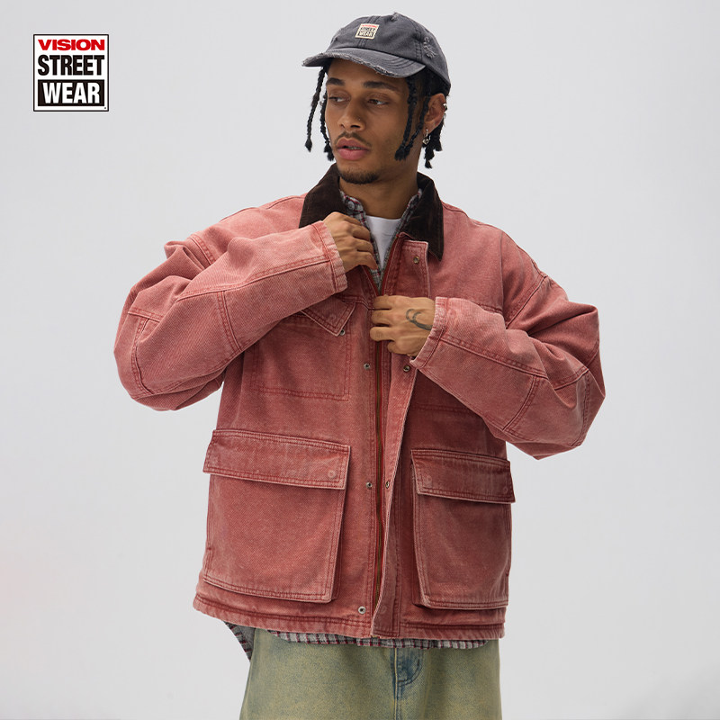 VISION官方 美式复古水洗做旧工装夹棉四袋夹克外套男女秋冬新款,运动服/休闲服装,运动棉衣,淘宝优惠券,粉丝福利购,淘宝优惠卷