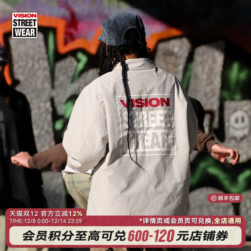 VISION官方  美式复古经典BOGO印花宽松教练夹克外套男女秋新款