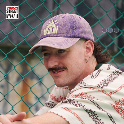 VISION官方复刻历史图案街头复古水洗做旧重磅彩牛软顶棒球帽3色