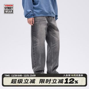 宽松猫须直筒水洗牛仔长裤 复古经典 男女26早春新 美式 VISION官方