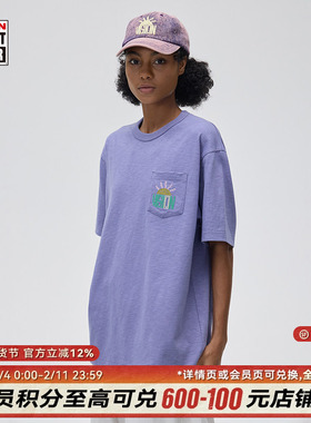 VISION官方 美式街头复古竹节棉宽松圆领口袋短袖T恤2色男女同款