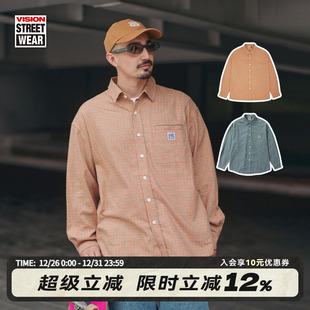 2色男女同款 VISION官方 衬衫 复古定织格纹宽松长袖 美式