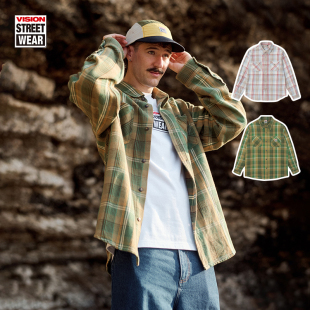 衬衫 VISION官方 长袖 复古格纹宽松工装 外套2色 美式