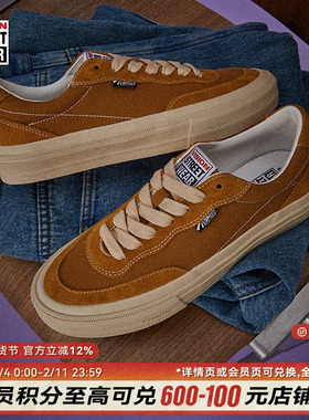 VISION官方  FLAT TOP杏仁棕低帮翻毛皮帆布鞋男女街头运动滑板鞋