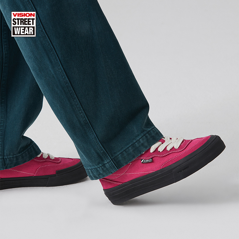 VISION官方 FLAT TOP 粉红色低帮翻毛皮帆布鞋男女街头滑板鞋
