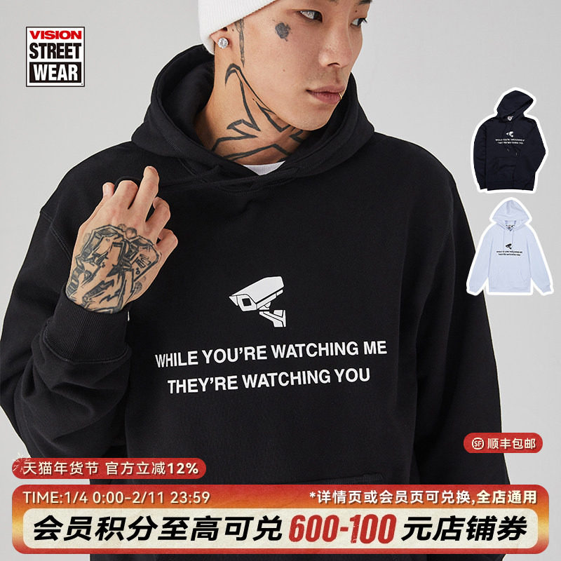 VISION STREET WEAR 潮流印花卫衣休闲连帽套头长袖卫衣 男女同款,运动服/休闲服装,运动卫衣/套头衫,淘宝优惠券,粉丝福利购,淘宝优惠卷