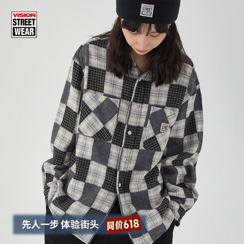 VISION格纹长袖衬衫