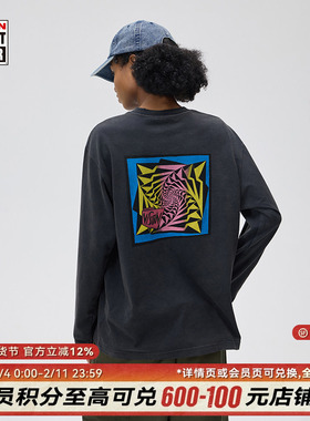 VISION官方 复刻历史图案美式复古磨破做旧vintage圆领长袖T恤2色