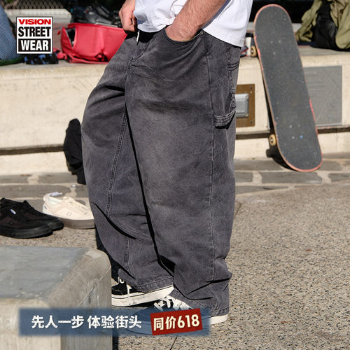 VISION官方 美式经典BAGGY擦色做旧水洗复古工装牛仔裤男女秋新款