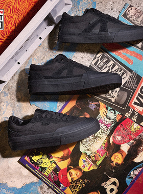 VISION官方 黑胶限定系列翻毛皮帆布鞋街头经典黑运动滑板鞋男女