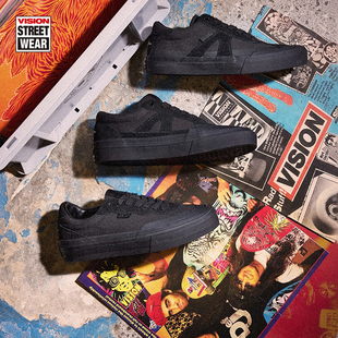 VISION官方 黑胶限定系列翻毛皮帆布鞋街头经典黑运动滑板鞋男女