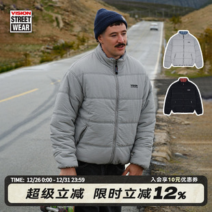 VISION官方 街头宽松刺绣双面穿格纹棉服男女 复古美式