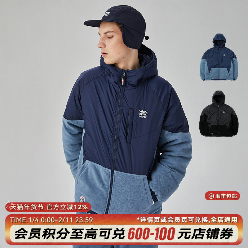VISION官方  复古街头潮流摇粒绒拼接短款羽绒服外套男女同款,运动服/休闲服装,运动羽绒服,淘宝优惠券,粉丝福利购,淘宝优惠卷