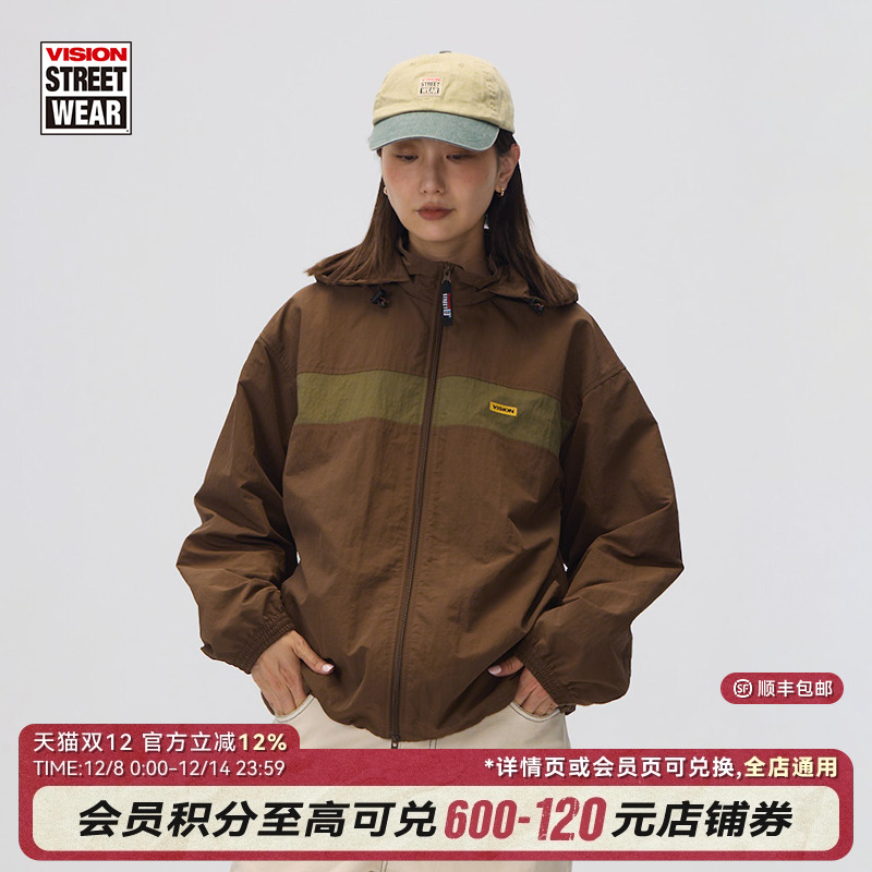 VISION官方 美式复古可拆卸连帽夹克运动防风外套2色男女新款