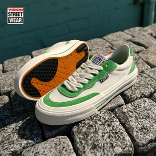 VISION官方 FLAT TOP灰绿色低帮经典翻毛皮帆布鞋男女街头滑板鞋