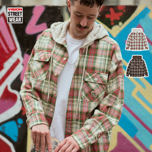 外套男女25新款 VISION官方 型鸽纹拼色连帽衬衫 街头宽松版 美式
