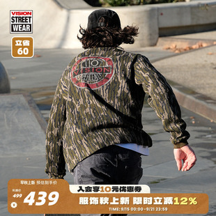 VISION官方 復(fù)古圓領(lǐng)套頭華夫格長袖 T恤男女新款 復(fù)刻系列迷彩美式