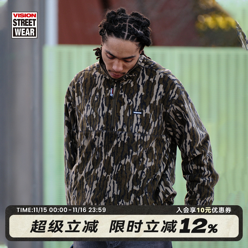 VISION官方 美式复古双面穿半拉链套头立领防风夹克男女秋新款2色