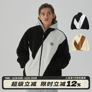 VISION官方 V字撞色拼接仿羊羔绒夹克外套男女 复古街头经典