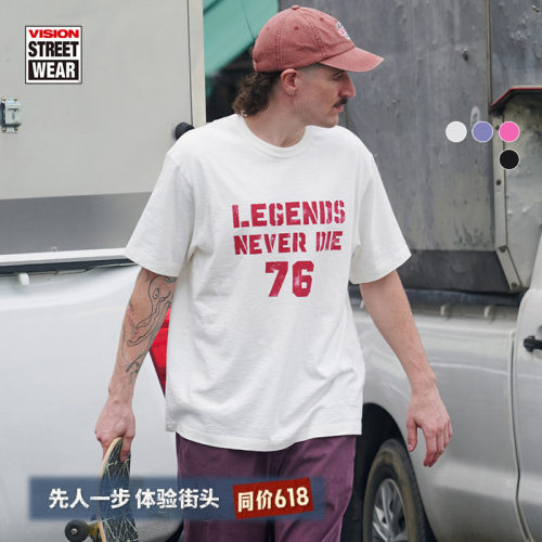 VISION官方 Legends never die美式复古竹节宽松圆领短袖T恤4色