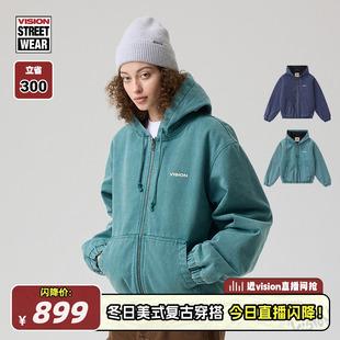 水洗做旧连帽棉服夹克外套男女2色可选 复古短款 VISION官方 美式