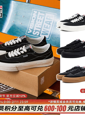 VISION官方  FLAT TOP经典黑低帮翻毛皮帆布鞋街头运动滑板鞋男女