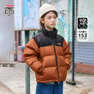 VISION KIDS官方 童装男女儿童冬季撞色立领拼接短款加厚羽绒服