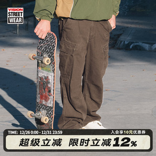 休闲长裤 VISION官方 裤 复古水洗做旧宽松双袋抽绳重磅工装 2色 美式