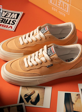 VISION官方  FLAT TOP柔和桃低帮翻毛皮帆布鞋男女街头运动滑板鞋