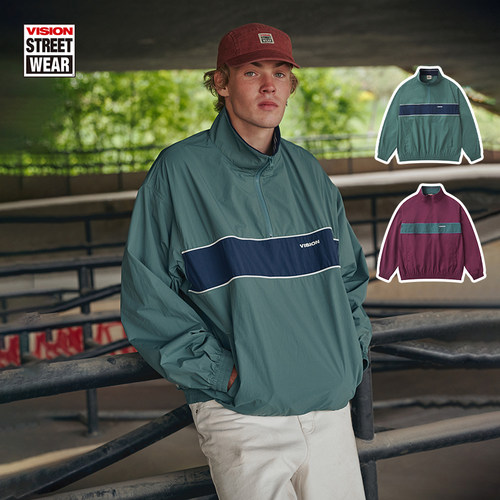 VISION官方  美式复古撞色半拉链套头立领防风夹克2色男女秋新