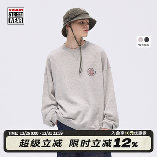 VISION官方 复古印花Boxy短宽花纱圆领卫衣 复刻系列美式