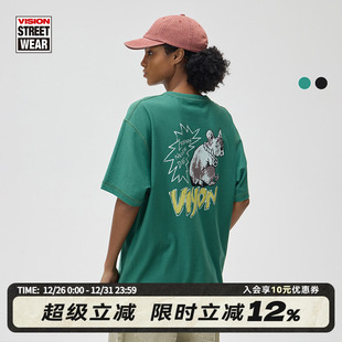 T恤 街头双面穿重磅宽松短袖 VISION官方 历史复刻图案法斗小狗美式