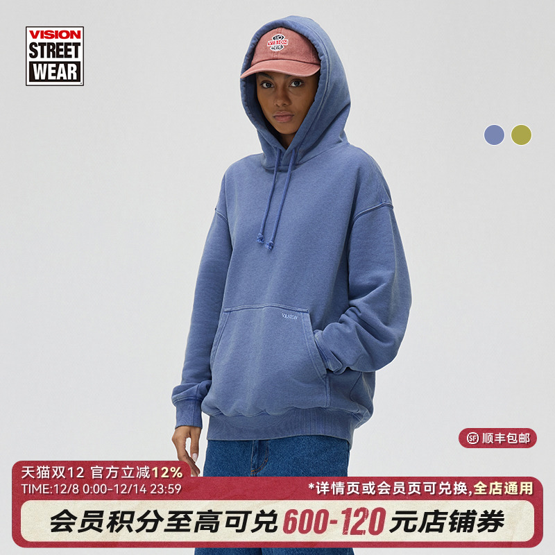 VISION官方 经典复古重磅洗水LOGO宽松落肩连帽卫衣男女25春2色